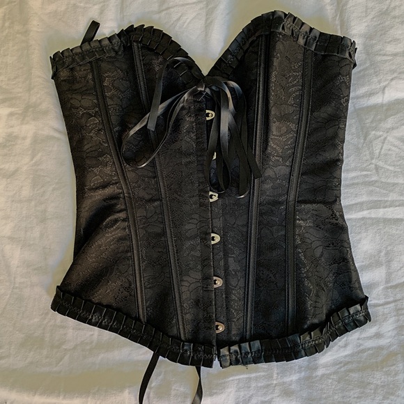 👻 🎃 Black Corset with Lace print  NWOT - Picture 1 of 7